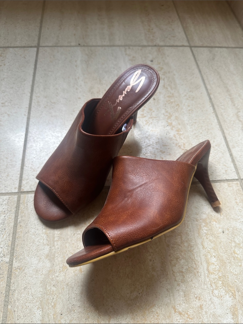 Brown faux leather heels